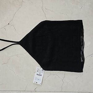 NWT WOMEN'S BLACK ZARA KNIT HALTER BACKLESS TOP SHIRT BLOUSE SZ M $28